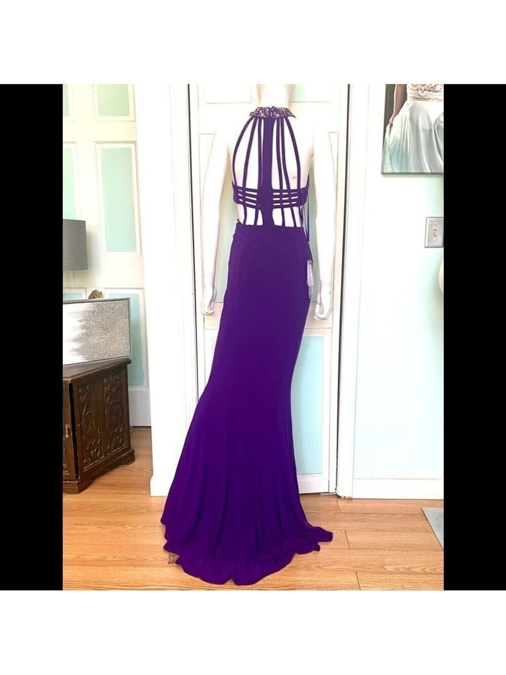 Size 00 Faviana 7728 Purple Prom Pageant Dress Gown Fitted Open Back New - Picture 4 of 6